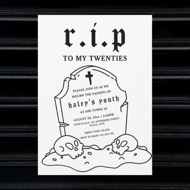 RIP Twenties 20s Funny Death Funeral 30th Birthday Invitation (Creator Uploaded)