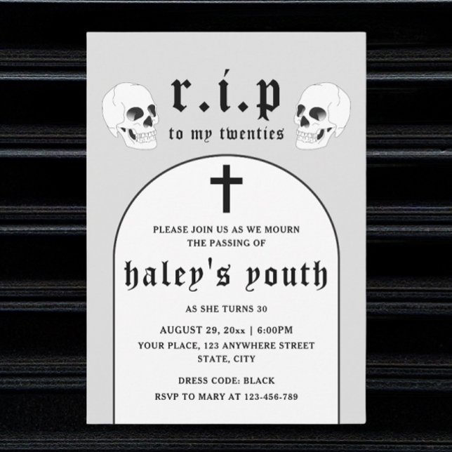 RIP Twenties 20s Funny Death Funeral 30th Birthday Invitation (Creator Uploaded)