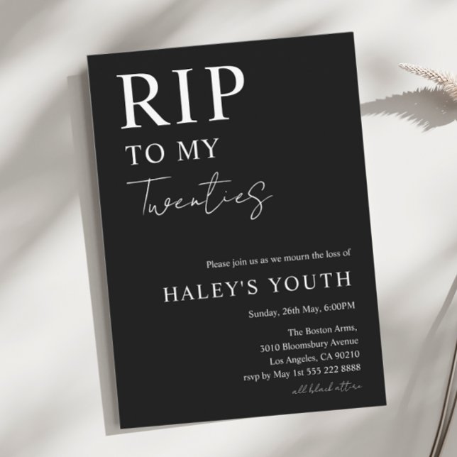 RIP Twenties 20s Modern Simple 30th Birthday Invitation (Creator Uploaded)
