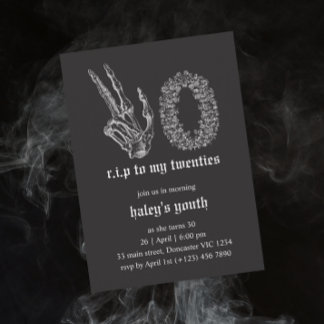 RIP Twenties 20s Skeleton Funeral 30th Birthday Invitation