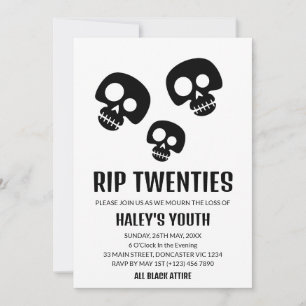 RIP Twenties 20s Skull Funny Funeral 30th Birthday Invitation