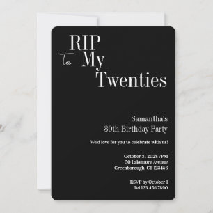 RIP Twenties 30th Birthday Party Black White Invitation