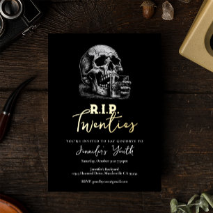 RIP Twenties Black Gold Skull 30th Birthday Party
