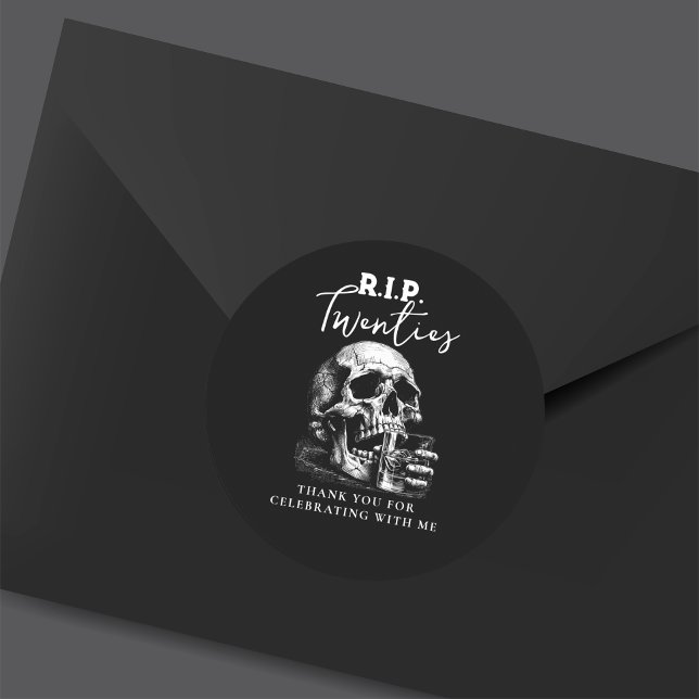 RIP Twenties Black Skull Birthday Thank You Classic Round Sticker (Creator Uploaded)