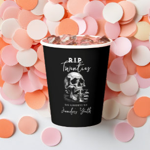 RIP Twenties Black Skull Funny Birthday Party Paper Cups