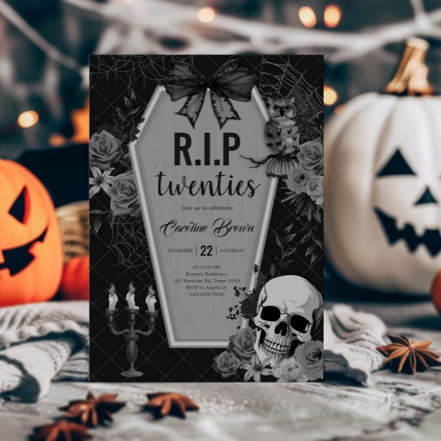 RIP Twenties Gothic Coquette Halloween Birthday Invitation (RIP Twenties Death to my Twenties Halloween Birthday Invitation)