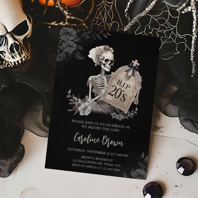 RIP Twenties Gothic Skull Birthday Invitation (RIP Twenties Skull Halloween Birthday Invitation)