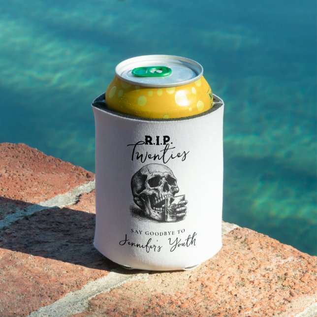 RIP Twenties Halloween Vintage Skull Birthday Can Cooler (In Situ Pool)
