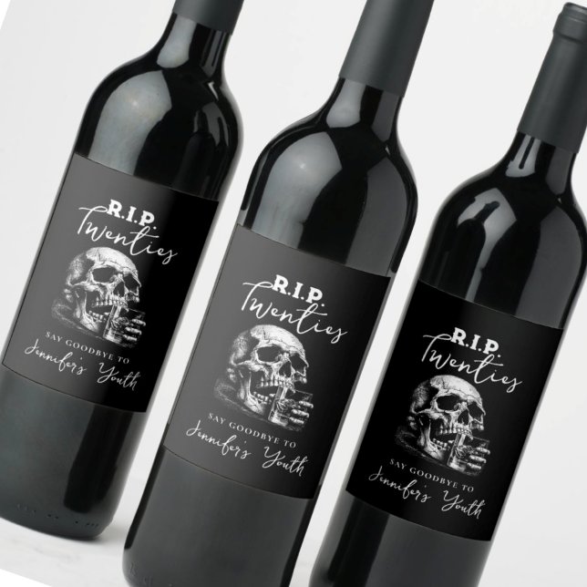 RIP Twenties Skull Whiskey Birthday Wine Label (Creator Uploaded)
