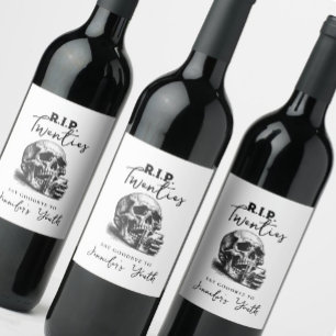 RIP Twenties Vintage Skull Martini Birthday Party Wine Label