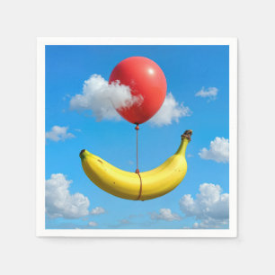 Ripe Banana Floating In Sky with Red Balloon Napkin