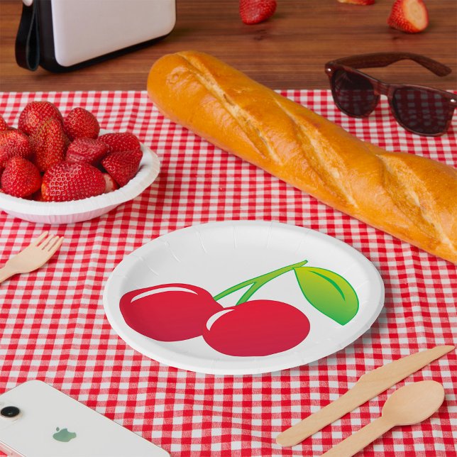 Ripe Bright Red Cherries Paper Plate (Creator Uploaded)