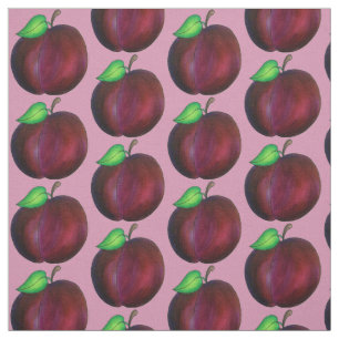 Ripe Juicy Summer Purple Plum Fruit Print Fabric