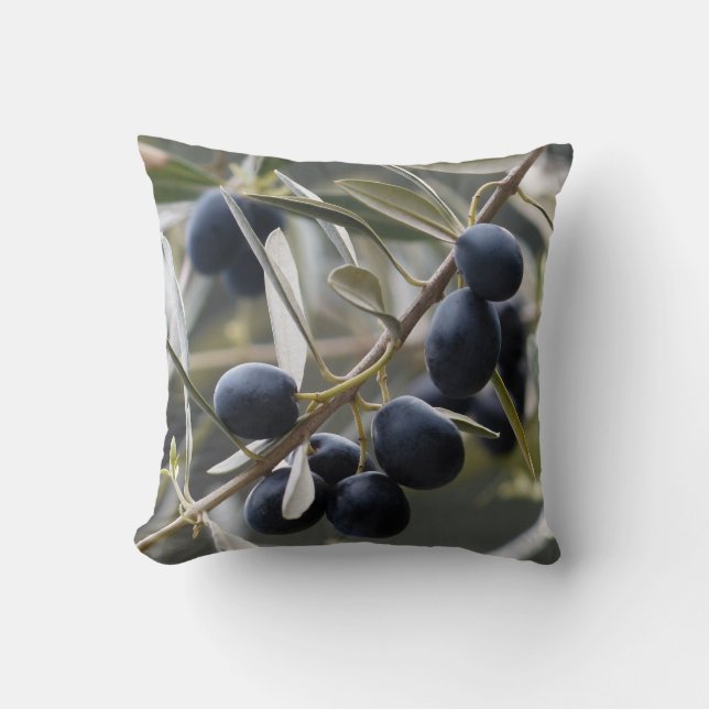 Ripe Olives in Olive Tree Cushion (Front)