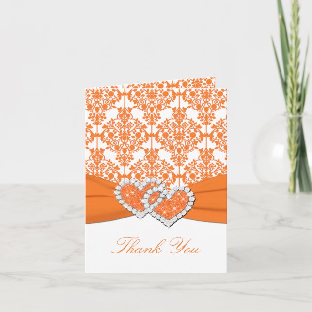Ripe Orange Damask Thank You Note Card (Front)