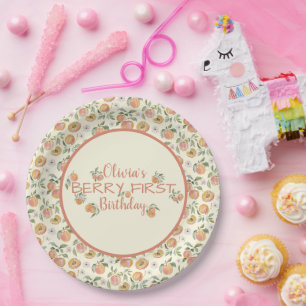 Ripe Peaches Fruit Very First Birthday  Paper Plate