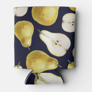 Ripe pear, black background, garden art can cooler