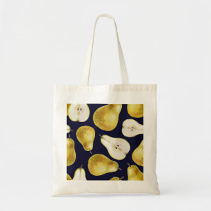 Ripe pear, black background, garden art tote bag