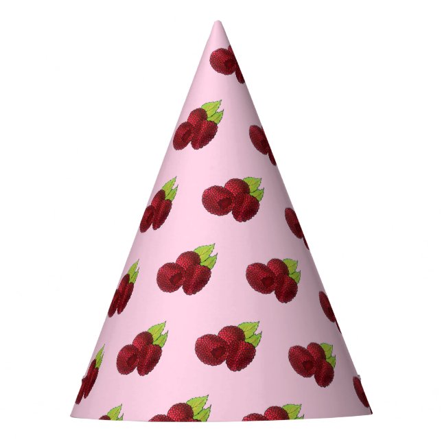 Ripe Raspberry Red Raspberries Berry Fruit Print Party Hat (Front)