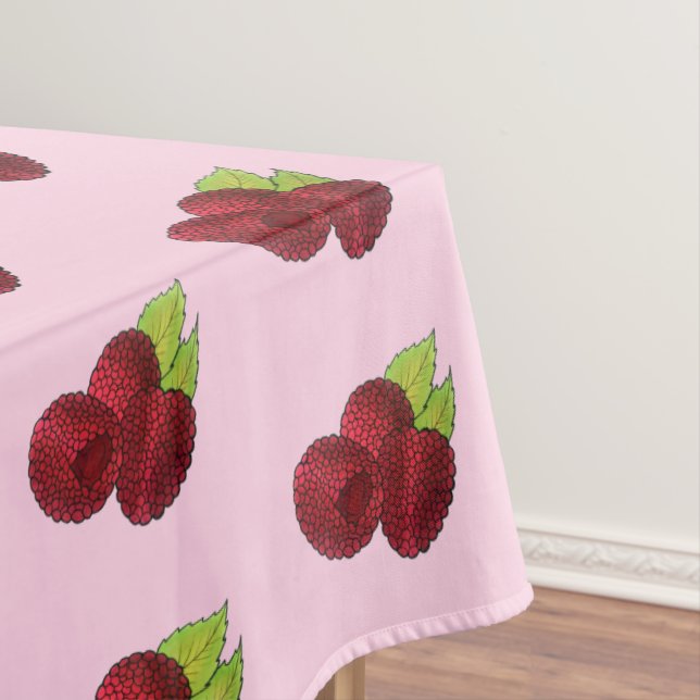 Ripe Raspberry Red Raspberries Berry Fruit Print Tablecloth (In Situ)