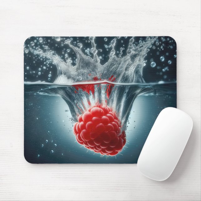 Ripe Raspberry Splashing Into Water Mouse Pad (With Mouse)