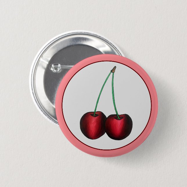Ripe Red Cherry Cherries Summer Stone Fruit Foodie 6 Cm Round Badge (Front & Back)