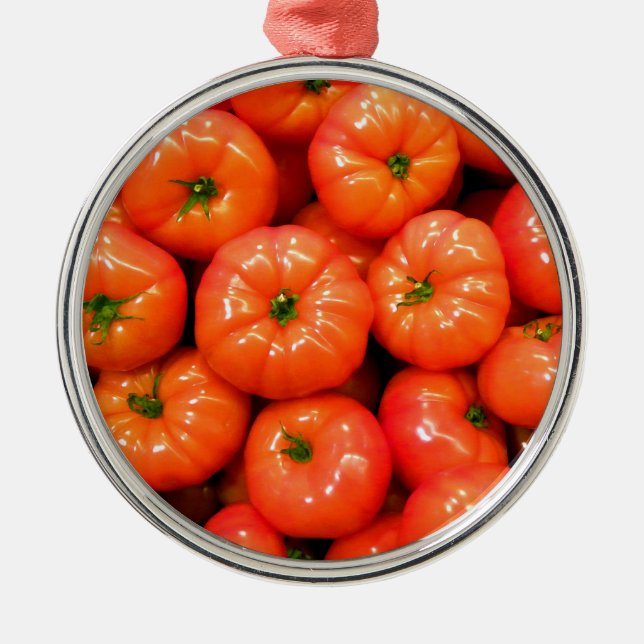 Ripe Red Shiny Tomatoes Metal Tree Decoration (Front)