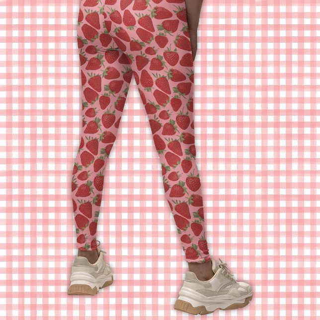 Ripe Red Strawberries on Pink Patterned Leggings (Creator Uploaded)