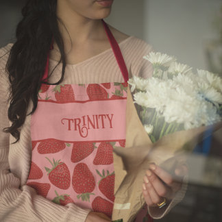 Ripe Red Strawberries on Pink Personalised Apron
