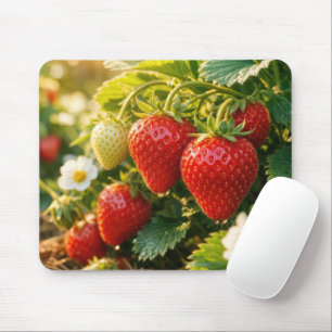 Ripe Strawberries Hanging on a Plant Mouse Pad