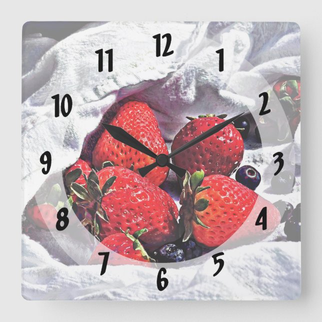 Ripe Strawberries Square Wall Clock (Front)