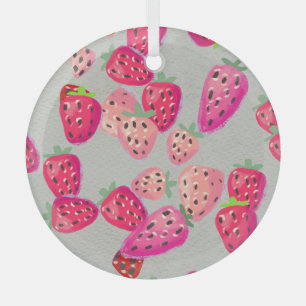 Ripe Strawberry Hand Drawn Texture Glass Tree Decoration