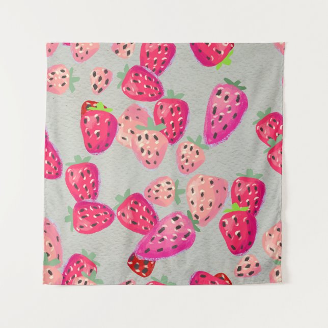 Ripe Strawberry Hand Drawn Texture Tapestry (Front)