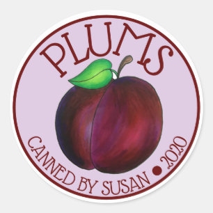 Ripe Summer Purple Plum Fruit Plums Canned By Classic Round Sticker