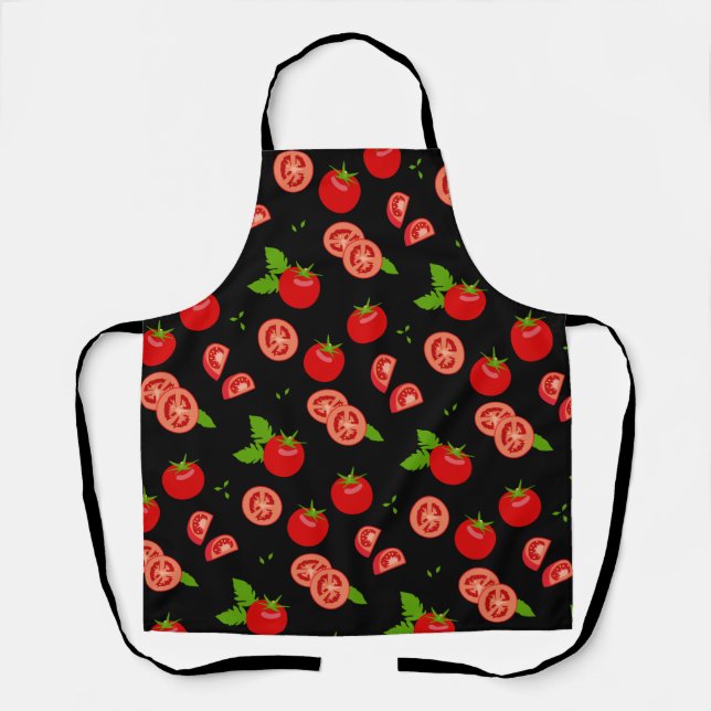 Ripe Tomatoes Red Black Fruit Pattern Apron (Front)