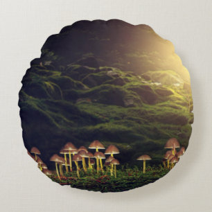 Ripe Wild Mushrooms in the Forest Round Cushion