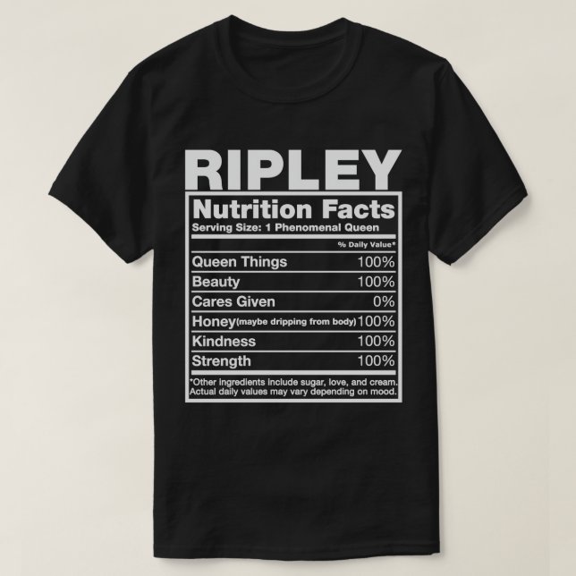 Ripley Nutrition Facts T-Shirt Ripley Name Birthda (Design Front)