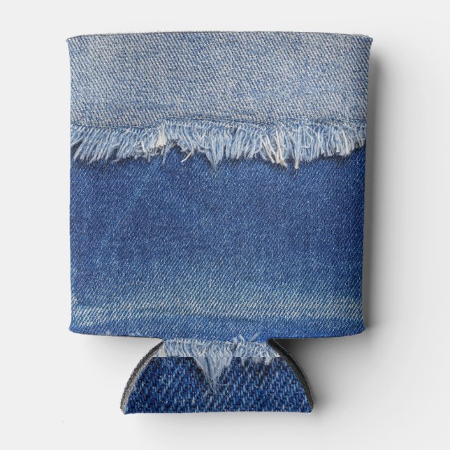 Ripped Denim Jeans Fabric Background Can Cooler (Front)