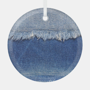 Ripped Denim Jeans Fabric Background Glass Tree Decoration