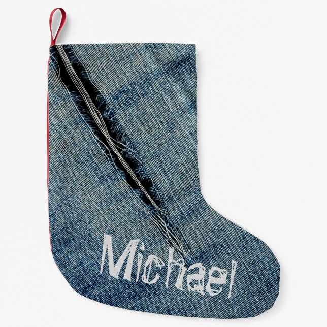 Ripped Denim - Personalizable Small Christmas Stocking (Front)