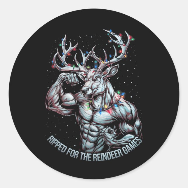 Ripped For The Games Funny Christmas Gym Workout R Classic Round Sticker (Front)