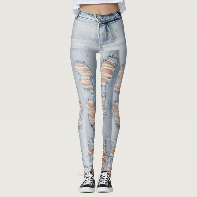 Ripped Jeans Pattern Leggings (Front)