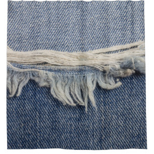 Ripped jeans texture, stylish background. shower curtain