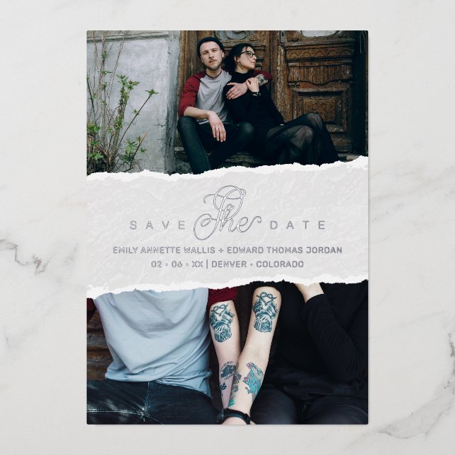 Ripped Paper Effect Wedding Custom Photo Script (Front)