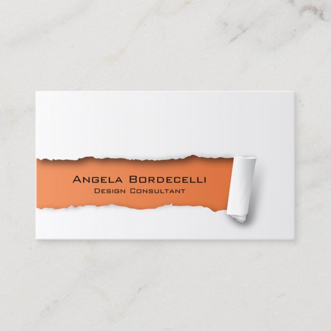 Ripped Paper Orange Business Card (Front)