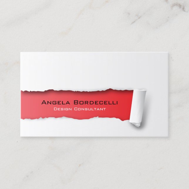 Ripped Paper Red Business Card (Front)