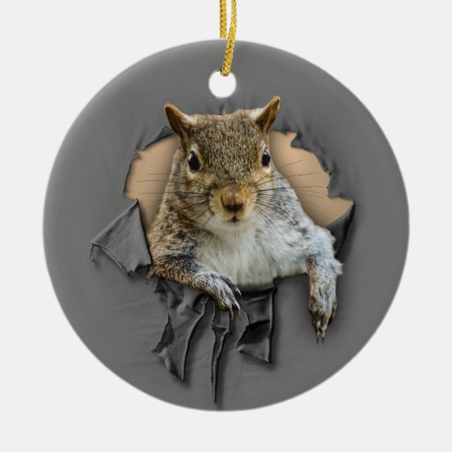 Ripped Shirt Squirrel Ceramic Ornament (Front)