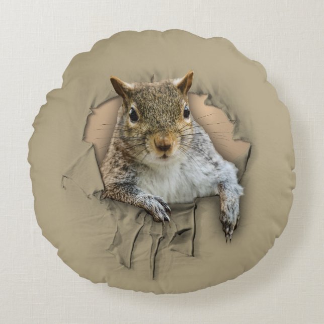 Ripped Shirt Squirrel Round Cushion (Front)
