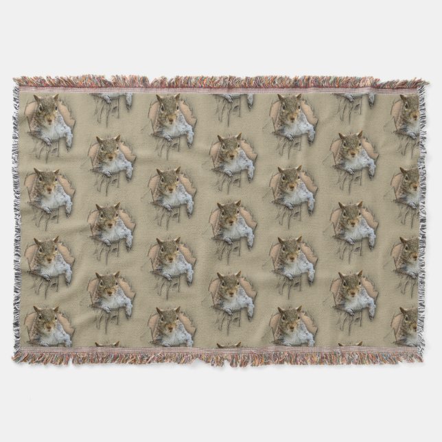 Ripped Shirt Squirrel Throw Blanket (Front)