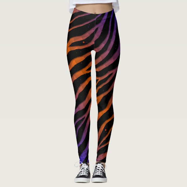 Ripped SpaceTime Stripes - Blue/Orange Leggings (Front)
